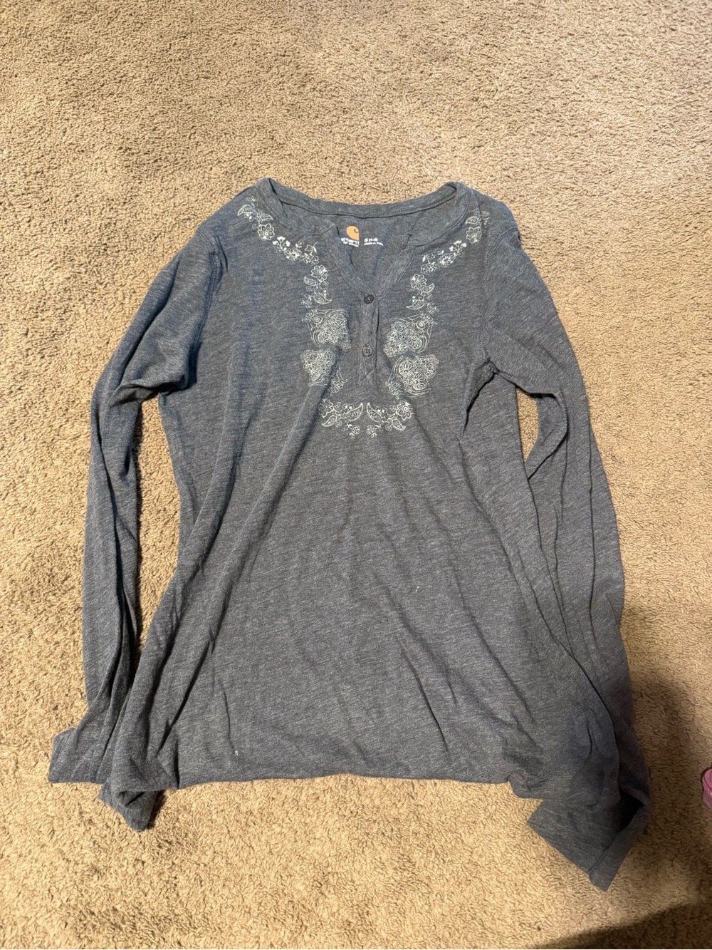 Carhartt Heather Gray Long-Sleeve Henley with Embroidered Yoke